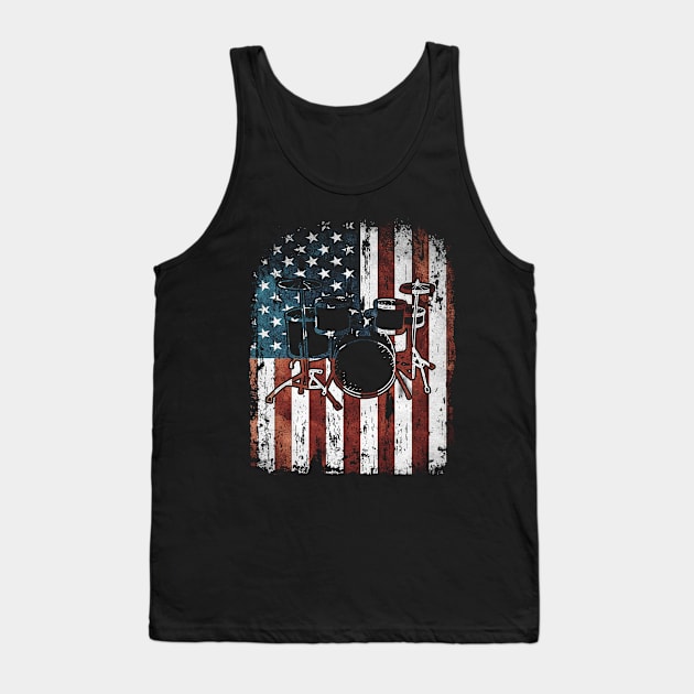 Vintage Drum Drummer USA Flag Tank Top by paola.illustrations